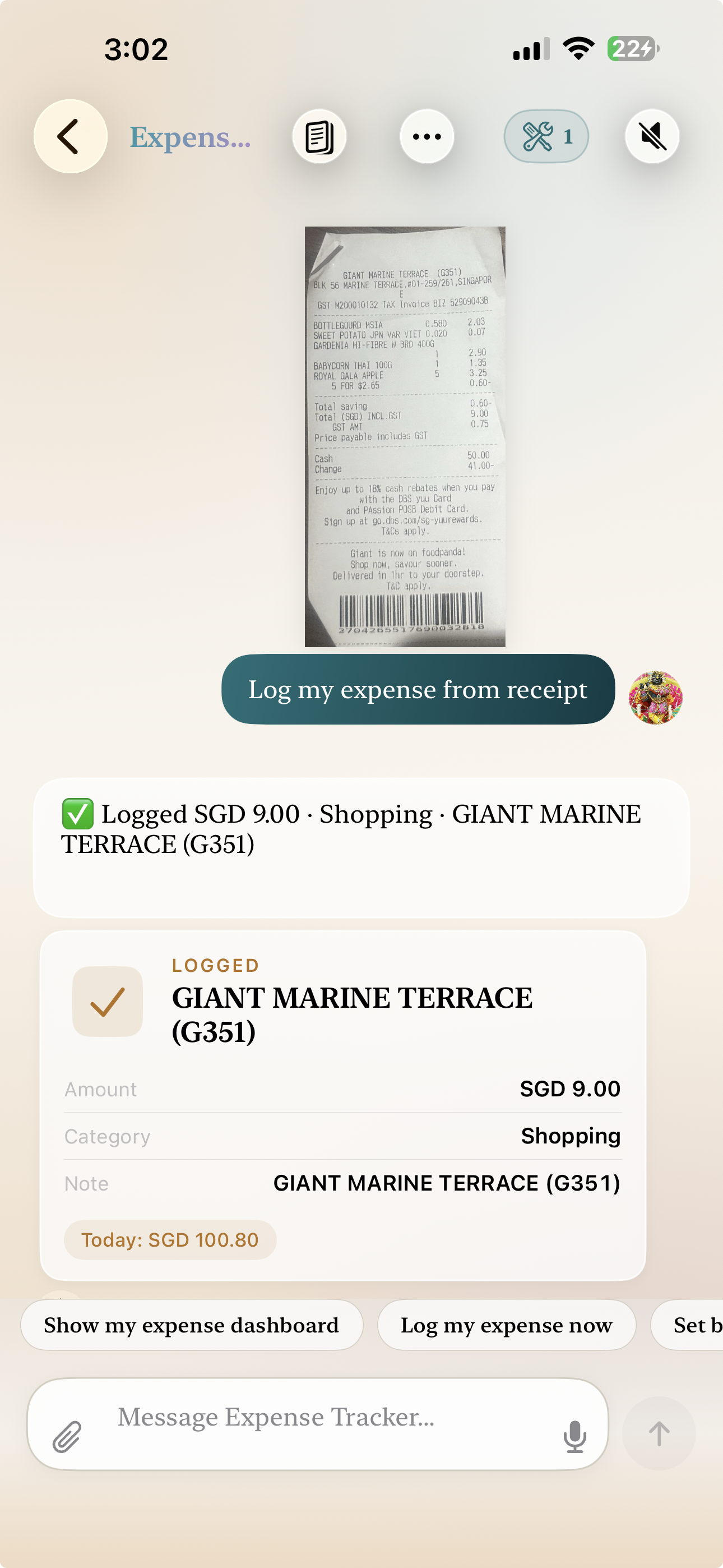 Kukku scanning a receipt to log an expense